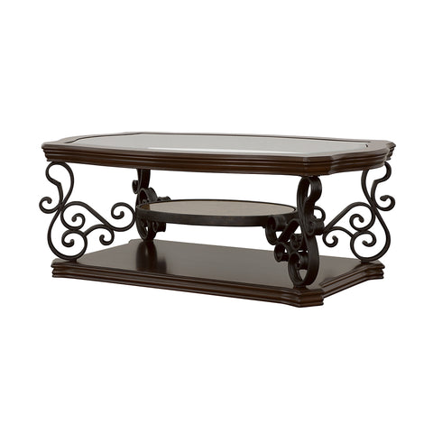 Rubeus 1-shelf Glass Top Rectangular Coffee Table Deep MerlotDark Merlot
