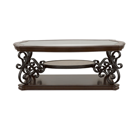 Rubeus 1-shelf Glass Top Rectangular Coffee Table Deep MerlotDark Merlot