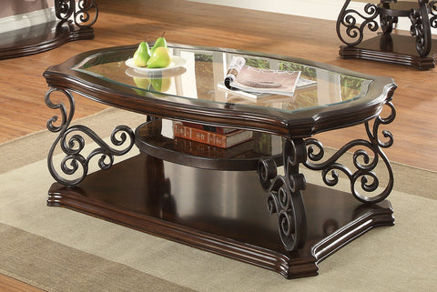 Rubeus 1-shelf Glass Top Rectangular Coffee Table Deep MerlotDark Merlot