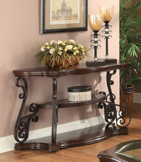 Rubeus Scrollwork Entryway Sofa Console Table Deep MerlotDark Merlot
