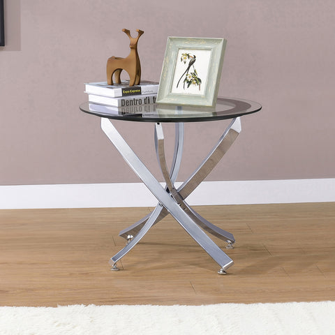 Marina Round Glass Top Side End Table Metal Base ChromeChrome