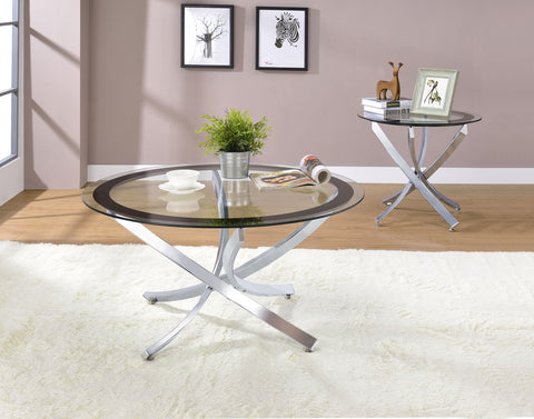 Marina 2-piece Round Glass Top Coffee Table Set ChromeChrome
