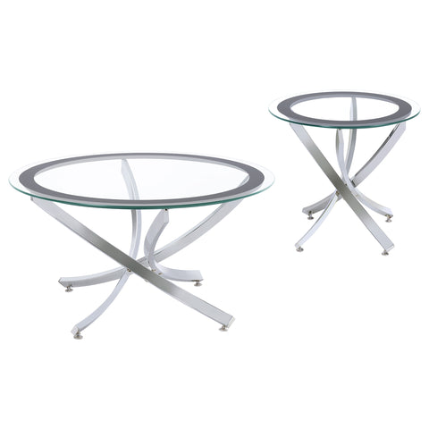 Marina 2-piece Round Glass Top Coffee Table Set ChromeChrome
