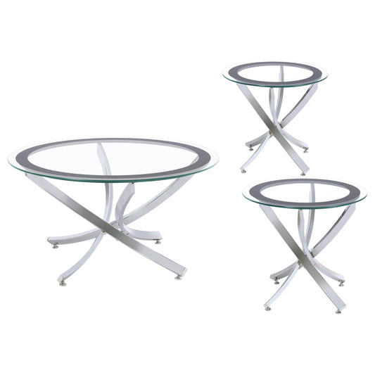 Cambria 3-piece Round Coffee and End Table Set Chrome
