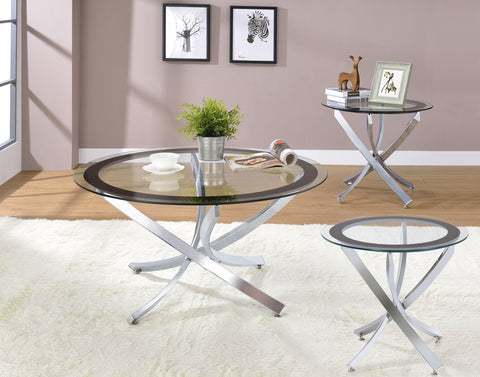 Marina 3-piece Round Glass Top Coffee Table Set ChromeChrome