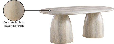 Linden 78" Natural Travertine Finish Concrete Indoor / Outdoor Dining Table, 1 Piece