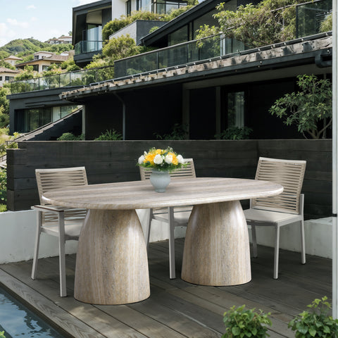 Linden 78" Natural Travertine Finish Concrete Indoor / Outdoor Dining Table, 1 Piece