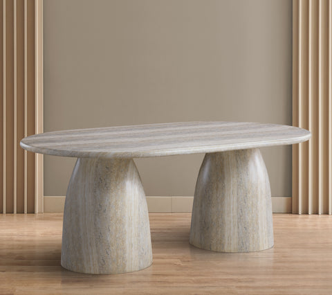 Linden 78" Natural Travertine Finish Concrete Indoor / Outdoor Dining Table, 1 Piece