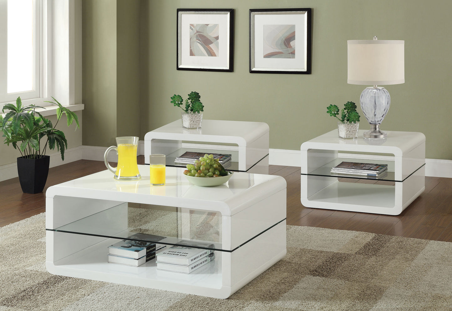 anna 3-piece coffee and end table set white high gloss