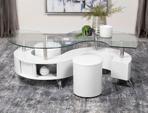 Elise 3-piece Coffee Table and Stools Set White High GlossWhite High Gloss