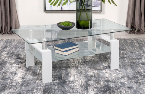 Toby 1-shelf Rectangular Glass Top Coffee Table WhiteWhite