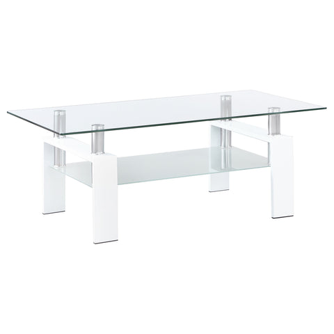 Toby 1-shelf Rectangular Glass Top Coffee Table WhiteWhite