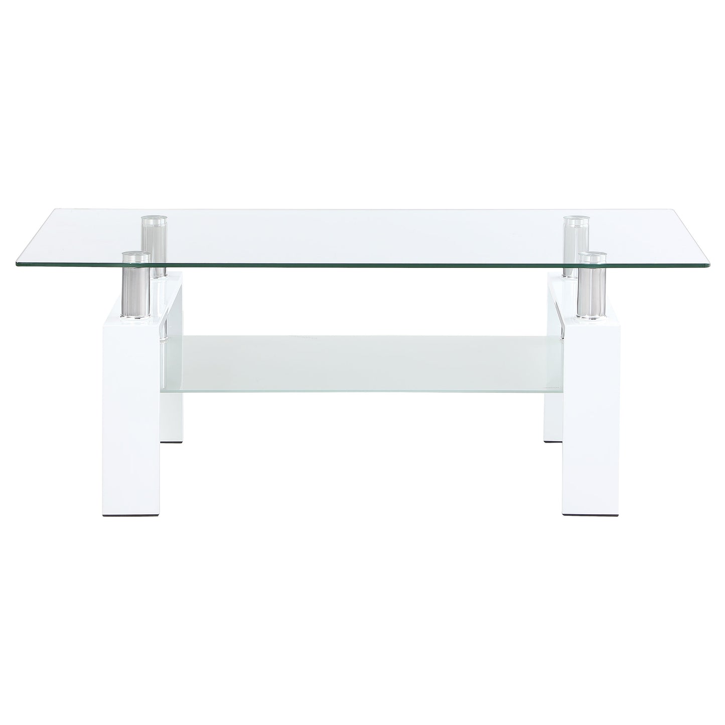 toby 1-shelf rectangular glass top coffee table whitewhite