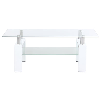 Toby 1-shelf Rectangular Glass Top Coffee Table WhiteWhite