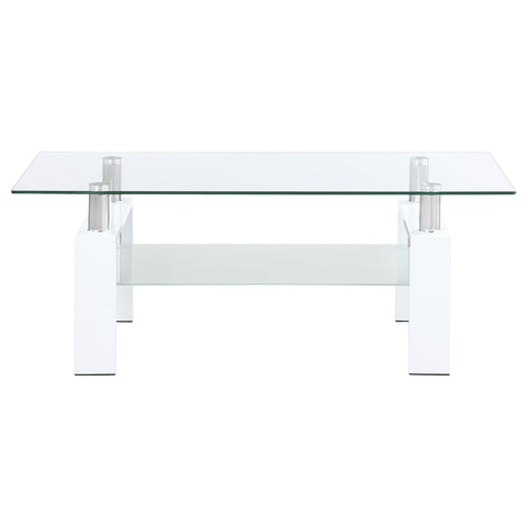 Toby 1-shelf Rectangular Glass Top Coffee Table WhiteWhite