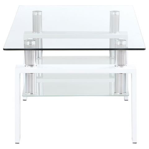 Toby 1-shelf Rectangular Glass Top Coffee Table WhiteWhite