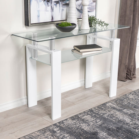 Toby Rectangular Glass Top Entryway Sofa Console Table WhiteWhite