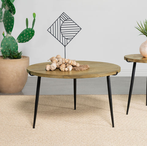 Edwards Round Solid Wood Top Coffee Table Natural and BlackNatural