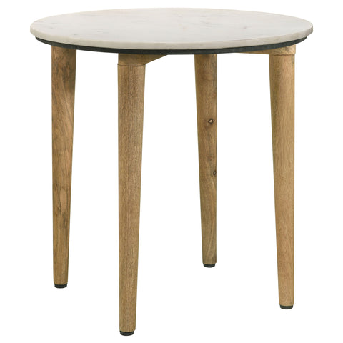 Rikkie Round Marble Top Side End Table White and NaturalWhite
