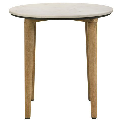 Rikkie Round Marble Top Side End Table White and NaturalWhite