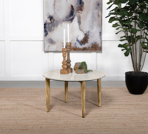 Rikkie Round Marble Top Coffee Table White and NaturalWhite
