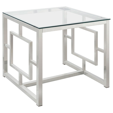 Tracy Square Glass Top Side End Table NickelNickel