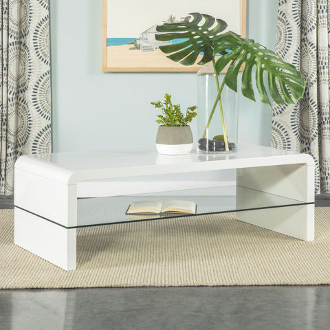 Lindsey Rectangular Coffee Table with Shelf White High GlossWhite High Gloss