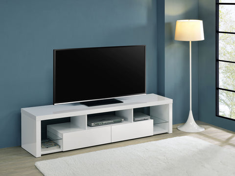 Comstock 2-drawer Engineered Wood 71" TV Stand High Gloss WhiteWhite High Gloss