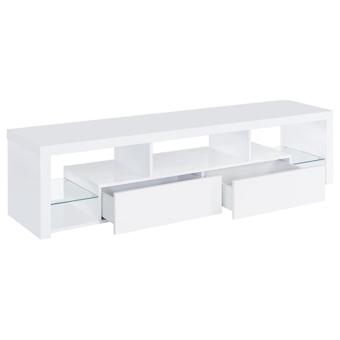 Comstock 2-drawer Engineered Wood 71" TV Stand High Gloss WhiteWhite High Gloss