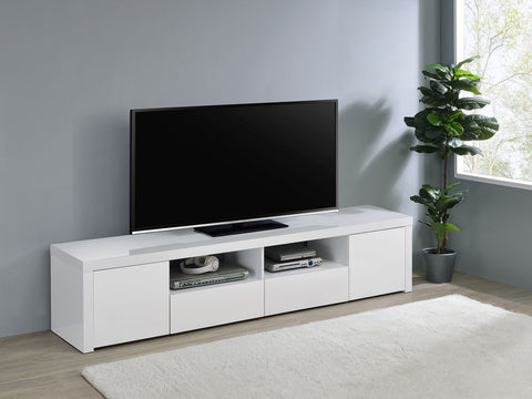 Comstock 2-door Engineered Wood 79" TV Stand High Gloss WhiteWhite High Gloss