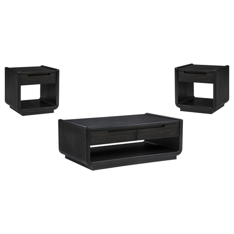 Clower 3-piece Wood Coffee and End Table Set Burnished Black
