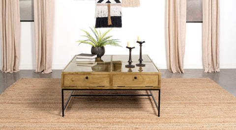 Cabra 4-drawer Square Glass Top Coffee Table Honey BrownHoney Brown