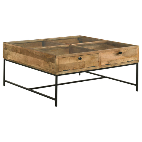 Cabra 4-drawer Square Glass Top Coffee Table Honey BrownHoney Brown