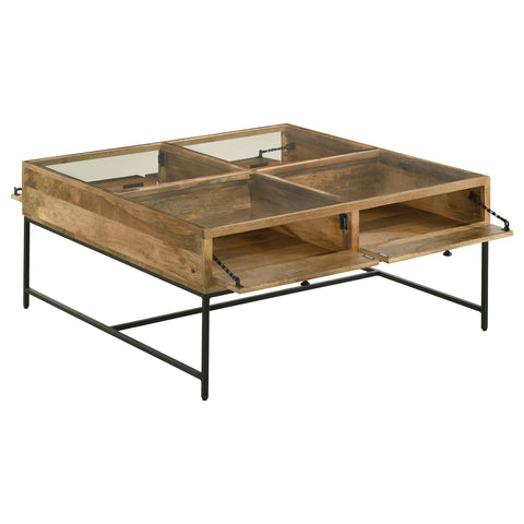 Cabra 4-drawer Square Glass Top Coffee Table Honey BrownHoney Brown