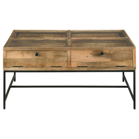 Cabra 4-drawer Square Glass Top Coffee Table Honey BrownHoney Brown