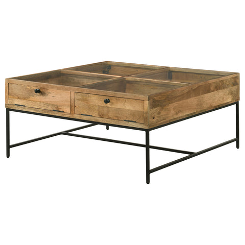 Cabra 4-drawer Square Glass Top Coffee Table Honey BrownHoney Brown