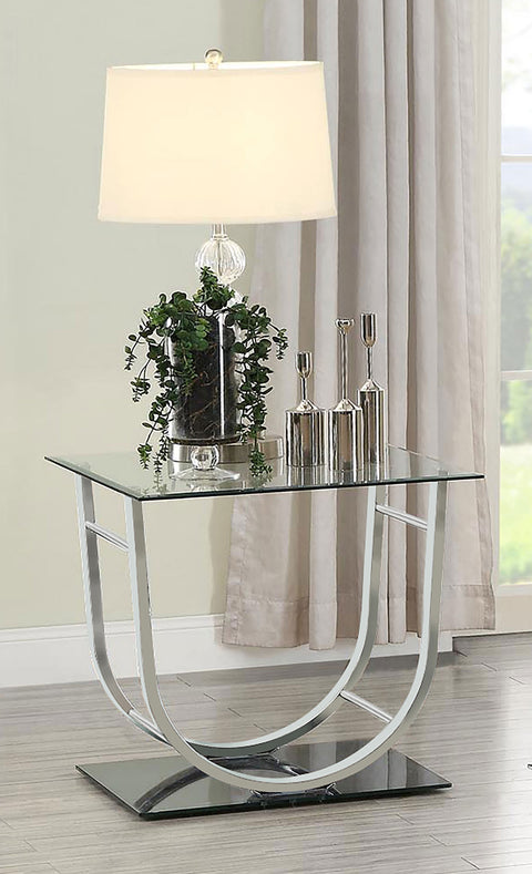 Margaret Square U-Shaped Glass Top Side End Table ChromeChrome