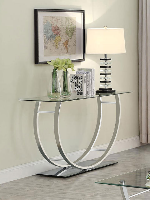 Margaret U-shaped Glass Top Entryway Console Table ChromeChrome