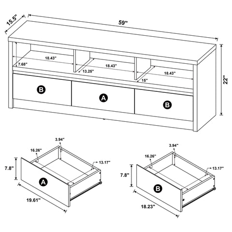 Cragen 59-inch 3-drawer TV Stand Media Console Black