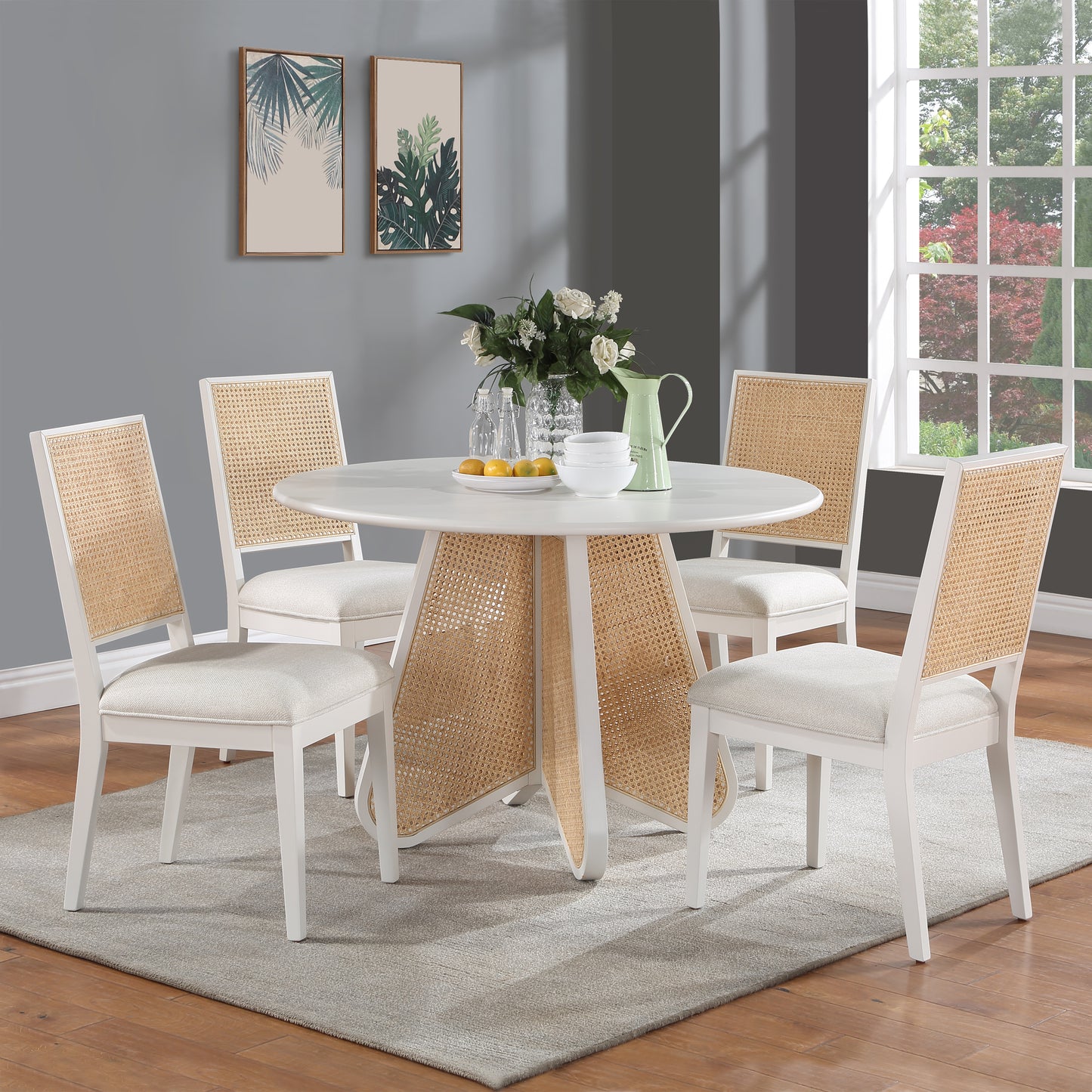 cleo cream linen textured fabric dining chair c