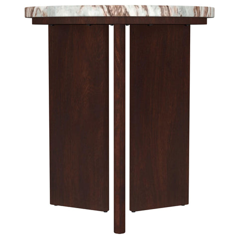 Westpark Round Marble Top Mango Wood Side End Table Brown