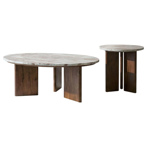 Westpark 2-piece Round Marble Top Coffee Table Set Brown