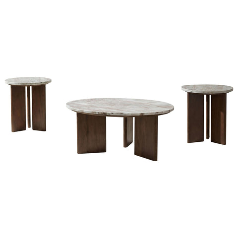 Westpark 3-piece Round Marble Top Coffee Table Set Brown