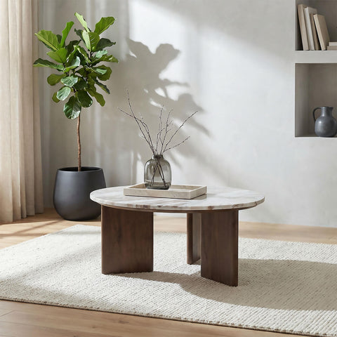 Westpark 35-inch Round Marble Top Cocktail Coffee Table Brown