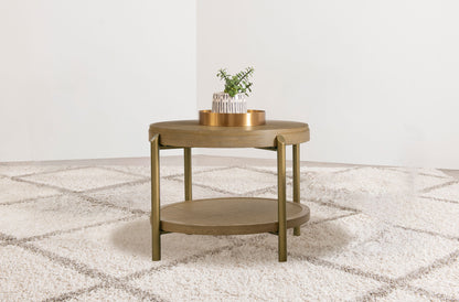 Linnea Round End Side Table With Storage Shelf Sand Wash