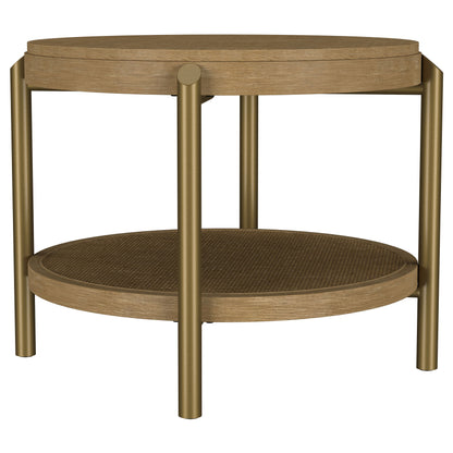 Linnea Round End Side Table With Storage Shelf Sand Wash
