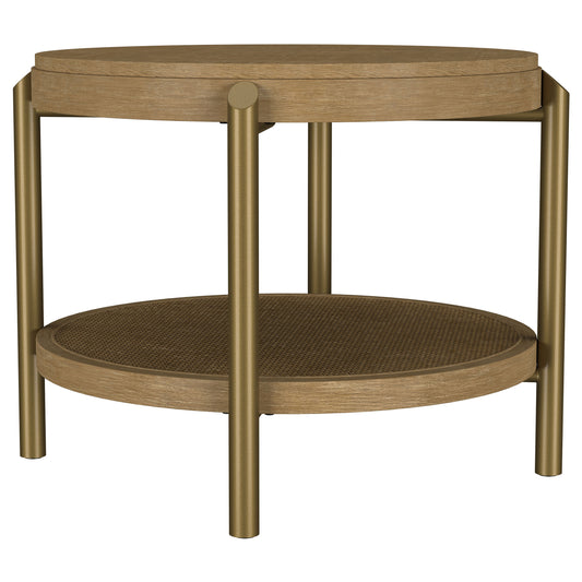 Linnea Round End Side Table With Storage Shelf Sand Wash