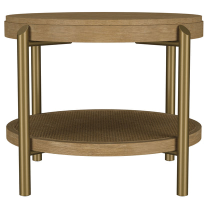Linnea Round End Side Table With Storage Shelf Sand Wash