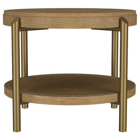 Linnea Round End Side Table With Storage Shelf Sand Wash