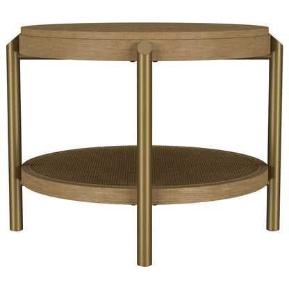 Linnea Round End Side Table With Storage Shelf Sand Wash